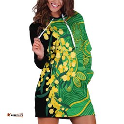 Australia Golden Wattle Hoodie Dress Aussie Native Flowers Indigenous Art LT14