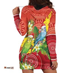 Budgerigar Australia Christmas Hoodie Dress Budgies Golden Wattle Aboriginal Red LT14