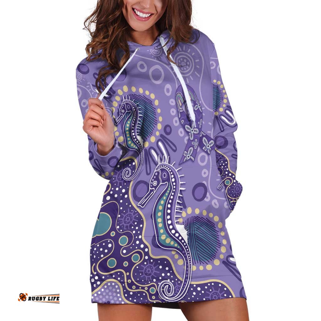 Australia Epilepsy Awareness Hoodie Dress Aboriginal Purple Ribbon with Seahorse LT7