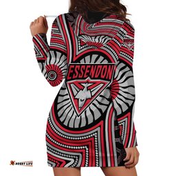 Essendon Football Club Hoodie Dress Indigenous Monochrome Dot Art Mascot Style TS04