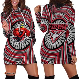 Essendon Football Club Hoodie Dress Indigenous Monochrome Dot Art Mascot Style TS04