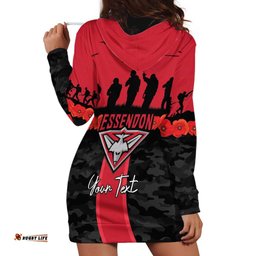 Personalised Essendon Football ANZAC Day Hoodie Dress Bombers Poppy Lest We Forget LT14