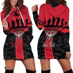 Personalised Essendon Football ANZAC Day Hoodie Dress Bombers Poppy Lest We Forget LT14