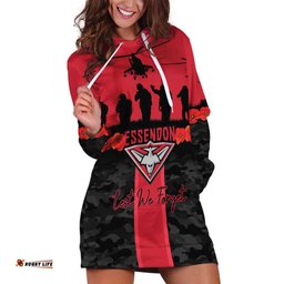 Personalised Essendon Football ANZAC Day Hoodie Dress Bombers Poppy Lest We Forget LT14
