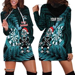 Personalised New Zealand Darts Christmas Hoodie Dress Maori Fern Merry Dartsmas LT14