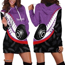 Personalised Aotearoa Lawn Bowls Hoodie Dress Maori and Silver Fern Sporty Style Purple Color LT03