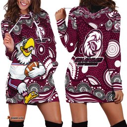 Manly Warringah Sea Eagles Hoodie Dress Aboriginal Dot Pattern - Rugby Mascot Heritage Pride TS04