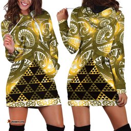 Matariki New Zealand Hoodie Dress NZ Niho Taniwha Maori New Year Yellow Galaxy LT14