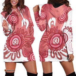 NAIDOC Week 2026 Hoodie Dress 50 Years Deadly Dhari Pink Aboriginal Art LT14