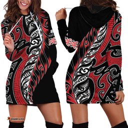 Koru Fern New Zealand Hoodie Dress Maori Tribal Pattern LT9