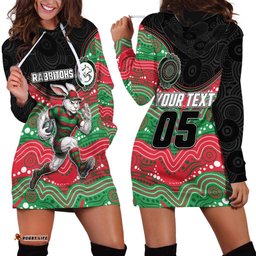 Custom Rabbitohs Hoodie Dress Rabbit Mascot With Aboriginal Indigenous DT05