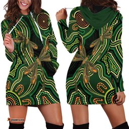 Green Indigenous Dragonfly Australia Hoodie Dress Aboriginal Art LT14