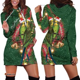 Green Budgerigars on Callistemon Hoodie Dress Merry Christmas Aussie LT7