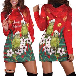 New Zealand Kakapo Christmas Hoodie Dress Owl Parrot Santa Sliver Fern Manuka - Red LT14