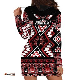 Personalised Aotearoa Waitangi Hoodie Dress Taniko Motifs - Mania Gecko LT7