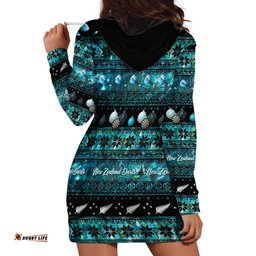 New Zealand Darts Christmas Hoodie Dress Merry Xmas Aotearoa Maori Paua Shell LT14