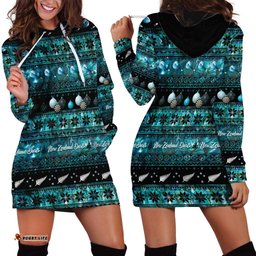 New Zealand Darts Christmas Hoodie Dress Merry Xmas Aotearoa Maori Paua Shell LT14