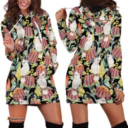 Little Corella Australia Cockatoo Hoodie Dress Cacatua Sanguinea Banksia Seamless Black LT14