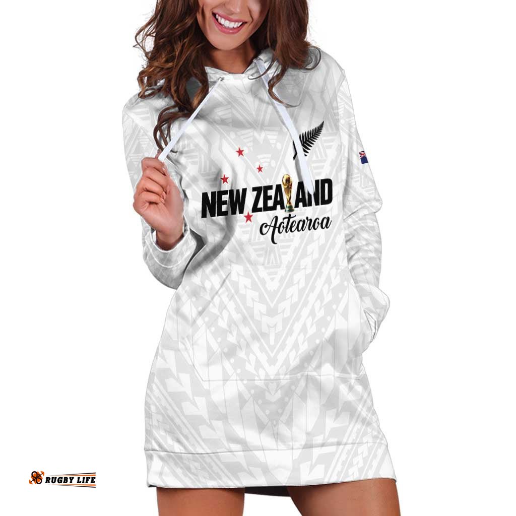 Custom Football New Zealand Hoodie Dress Aotearoa United White Version LT01