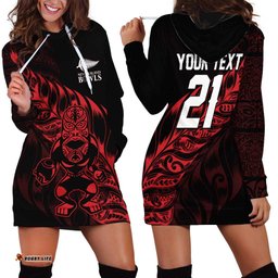 New Zealand Lawn Bowls Custom Hoodie Dress Red Maori Warrior Tribal Silver Fern LT9
