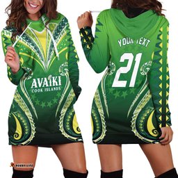 Custom Rugby Cook Islands Avaiki Hoodie Dress Green Kuki Airani Tribal Maori Inspired LT9