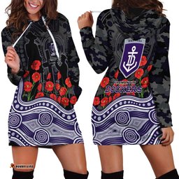 Fremantle Dockers ANZAC Day Hoodie Dress Indigenous Dot Art with Poppy Flower Tribute TS04