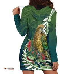 New Zealand Kea Bird Hoodie Dress With Maori Koru Fern LT05