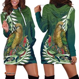 New Zealand Kea Bird Hoodie Dress With Maori Koru Fern LT05