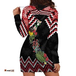 New Zealand Christmas Taniko Poutama Hoodie Dress Flora Map with Birds LT7
