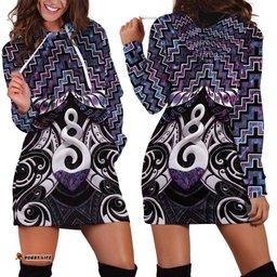 New Zealand Maori Hoodie Dress Poutama Pikorua Purple Paua Shell LT05