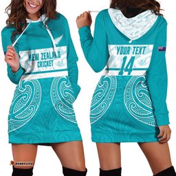 New Zealand Silver Fern Cricket Custom Hoodie Dress Black Cap Teal Maori Pattern LT14