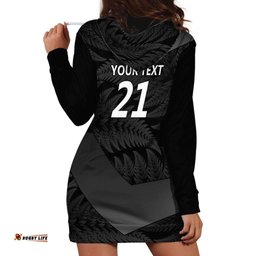 New Zealand Cricket Custom Hoodie Dress Potae Pango Black Fern Pattern LT9