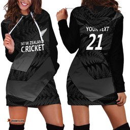 New Zealand Cricket Custom Hoodie Dress Potae Pango Black Fern Pattern LT9