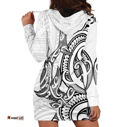 New Zealand Hammerhead Shark Hoodie Dress Maori Haehae Mangopare White LT14