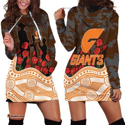 GWS Giants ANZAC Day Hoodie Dress Indigenous Dot Art with Poppy Flower Tribute TS04