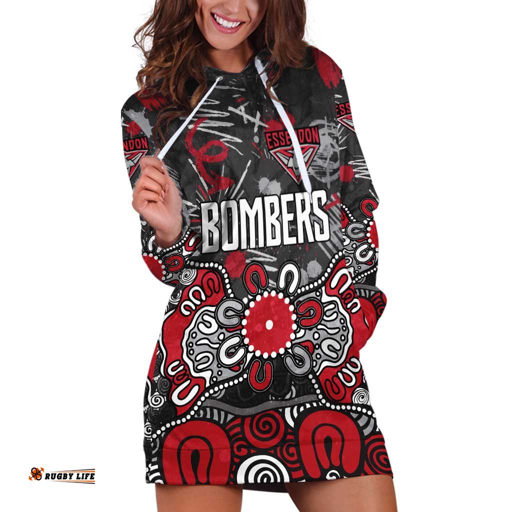 Personalized Essendon Bombers Hoodie Dress Aboriginal Dot Painting Graffiti Style TS04