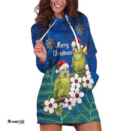New Zealand Kakapo Christmas Hoodie Dress Owl Parrot Santa Sliver Fern Manuka - Blue LT14