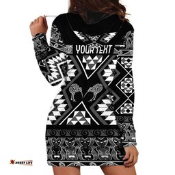 Personalised Taniko Motifs Aotearoa Hoodie Dress Waitangi Kowhaiwhai Kiwi - Monochrome LT7