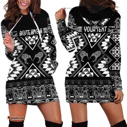 Personalised Taniko Motifs Aotearoa Hoodie Dress Waitangi Kowhaiwhai Kiwi - Monochrome LT7
