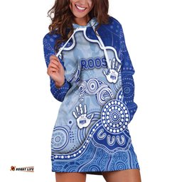 Custom Roos Football Hoodie Dress Aboriginal Dot Art Pattern DT05