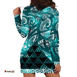 Matariki New Zealand Hoodie Dress NZ Niho Taniwha Maori New Year Cyan Galaxy LT14