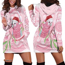Funny Pink Galah Australia Christmas Hoodie Dress Eucalyptus Blossoms Aboriginal Art LT14