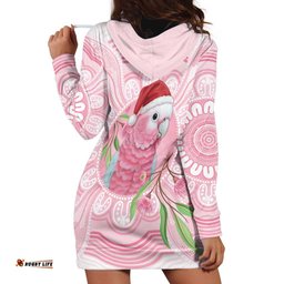 Funny Pink Galah Australia Christmas Hoodie Dress Eucalyptus Blossoms Aboriginal Art LT14