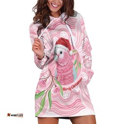 Funny Pink Galah Australia Christmas Hoodie Dress Eucalyptus Blossoms Aboriginal Art LT14