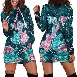 Personalised Hereditary Cancer Awareness Hoodie Dress Hope Ribbon With Aussie Teal Duncan Coral DT05