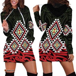 Kia Ora Aotearoa Hoodie Dress 2025 Pasifika Maori Taniko Motifs LT14