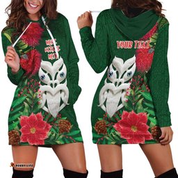 Maori Wheku Meri Kirihimete Personalised Hoodie Dress All Green Indigenous Maori Motif LT9
