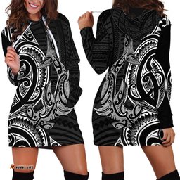 New Zealand Hammerhead Shark Hoodie Dress Maori Haehae Mangopare Black LT14