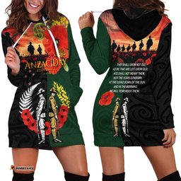 New Zealand and Australia ANZAC Day Hoodie Dress Lest We Forget Indigenous and Maori Pattern LT03