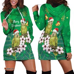 New Zealand Kakapo Christmas Hoodie Dress Owl Parrot Santa Sliver Fern Manuka - Green LT14
